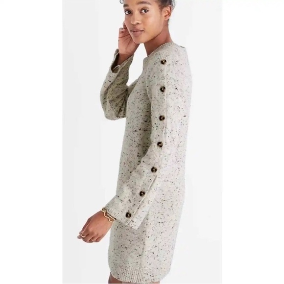 Madewell Donegal Button Long Sleeve Speckled Beige Wool Sweater Dress Size XL - Picture 2 of 12